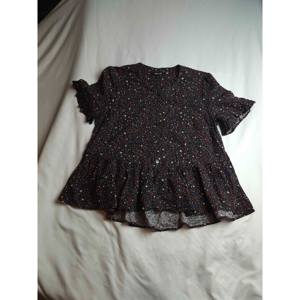 Madewell Peplum Top Womens S Black Star Print Celestial Whimsigoth Dainty Boho